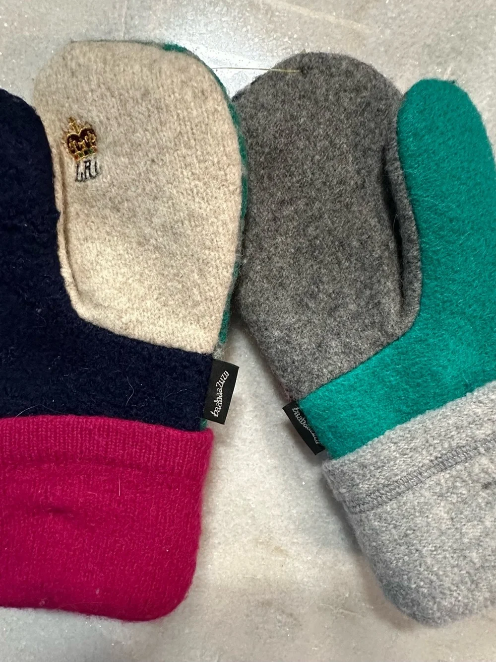 BaaBaaZuzu Upcycled Wool Sweater Mittens Patchwork Colorful Recycled